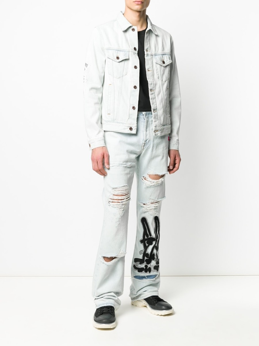 Mann Off-White | Cremefarbene Jeans Mit Haschenmuster Und Gebleichtem Effekt Farfetch