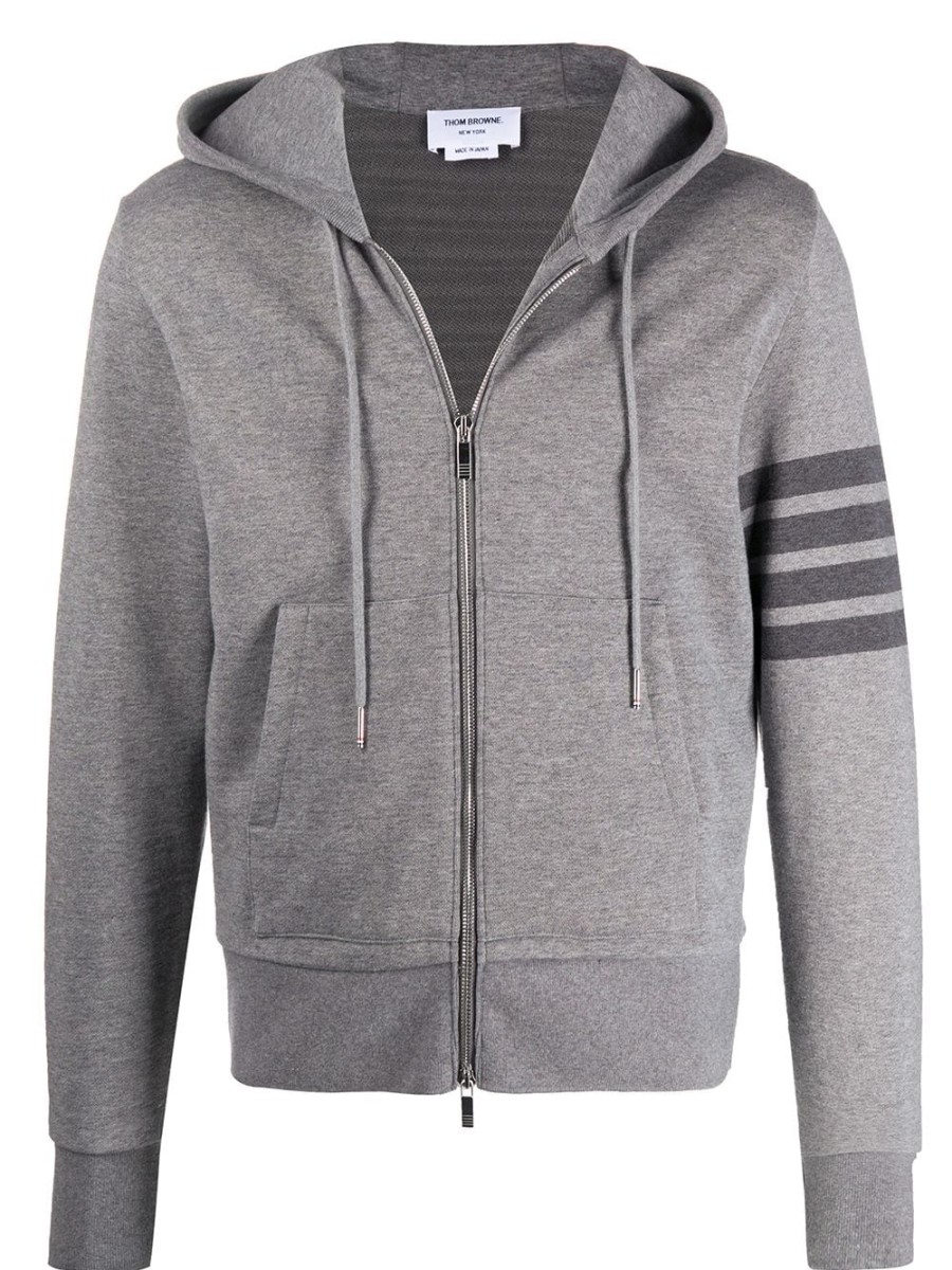 Mann Thom Browne | Thom Browne 4-Bar Zip-Up Loopback-Baumwoll-Hoodie Farfetch