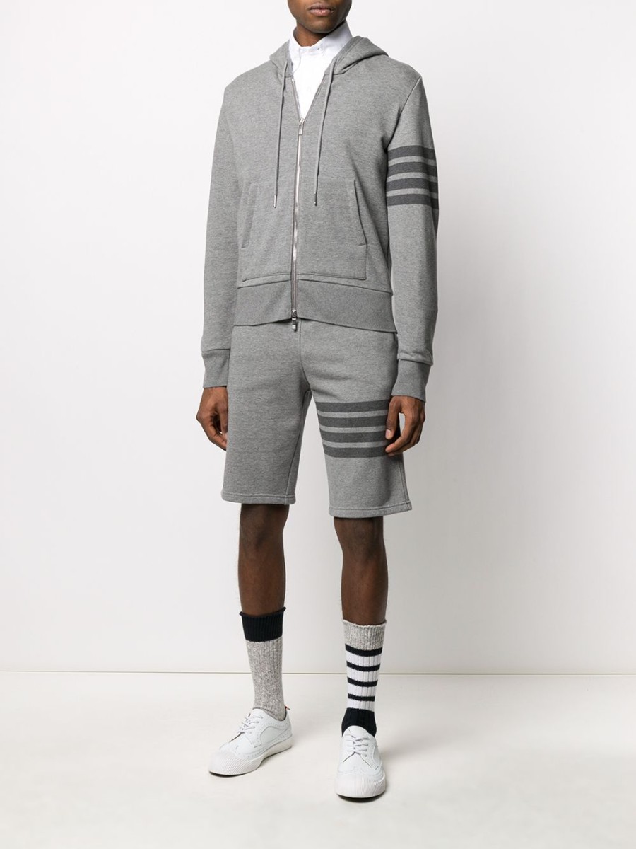 Mann Thom Browne | Thom Browne 4-Bar Zip-Up Loopback-Baumwoll-Hoodie Farfetch