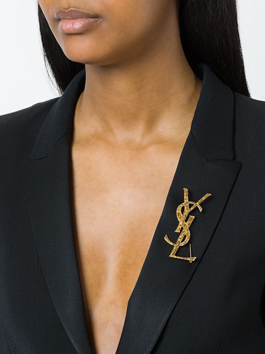 Frau Saint Laurent | Saint Laurent-Monogramm-Brosche Mit Krokodileffekt - Farfetch