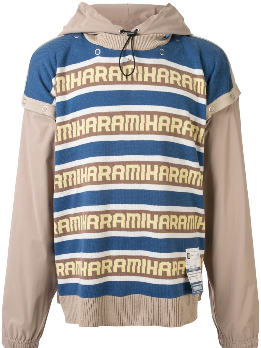 Mann Maison Mihara Yasuhiro | Maison Mihara Yasuhiro Layered Logo Knit Hoodie - Farfetch