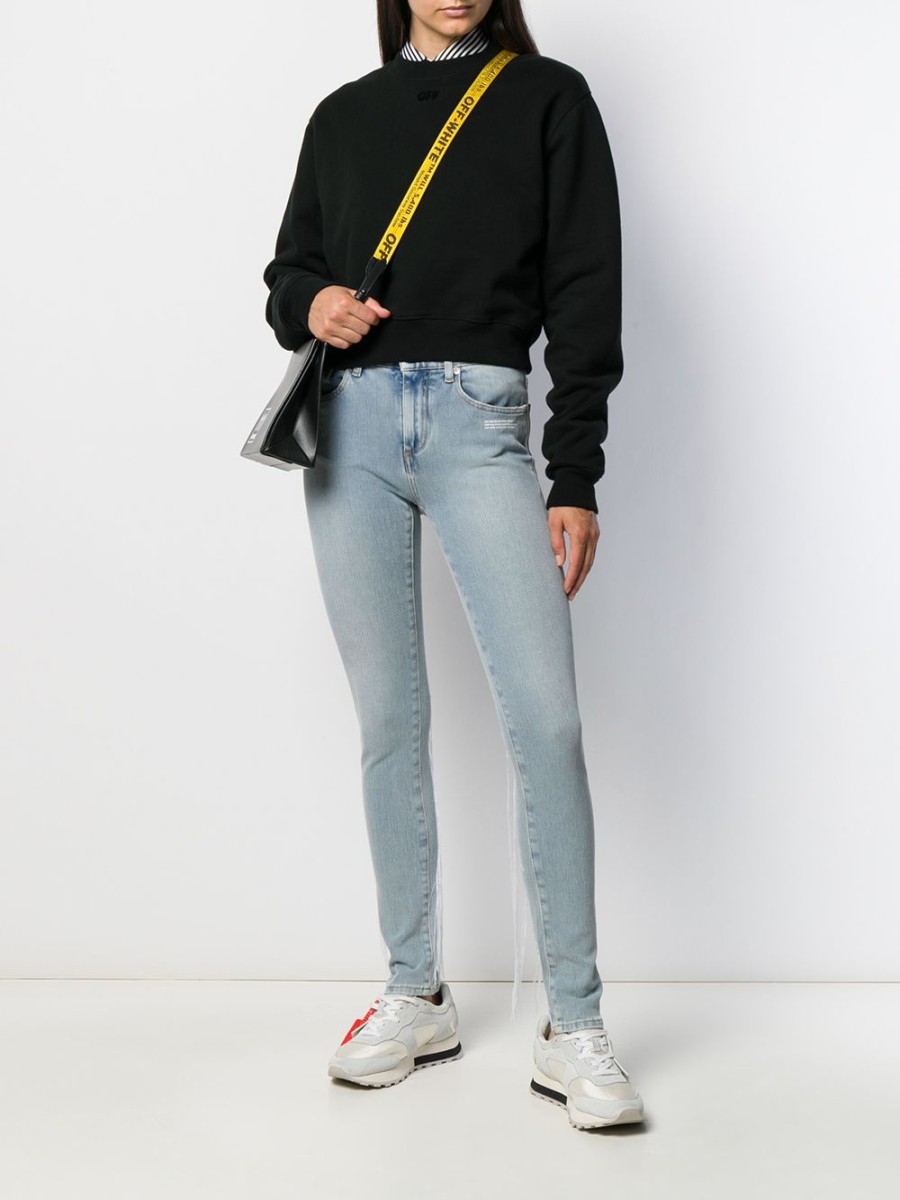 Frau Off-White | Cremefarbene Skinny-Jeans Mit Bestickten Details Farfetch