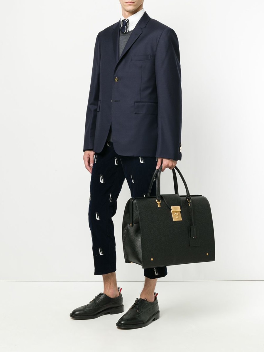 Mann Thom Browne | Thom Browne „Mr. Thom"-Tasche Aus Genarbtem Leder Farfetch