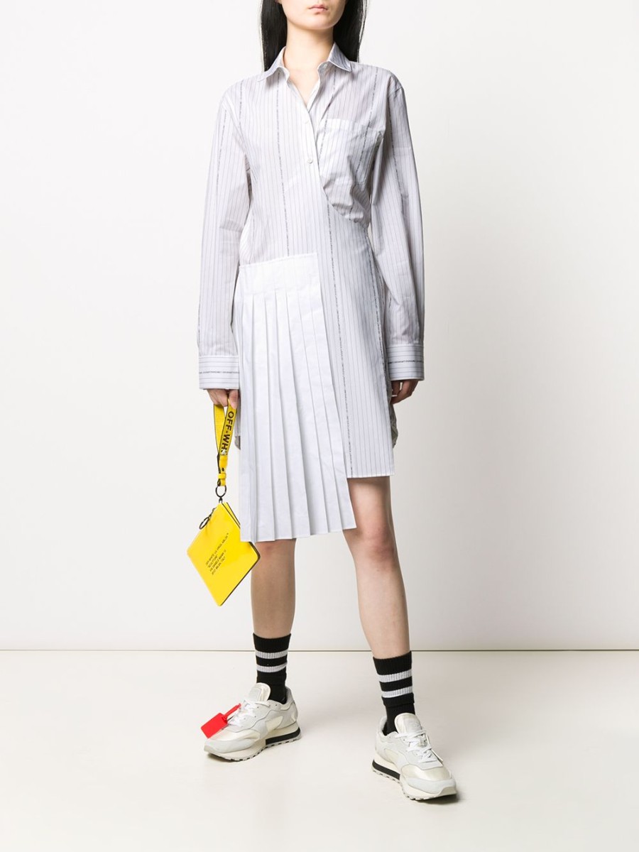 Frau Off-White | Cremeweises, Gestreiftes Hemdkleid Mit Wickelfront - Farfetch