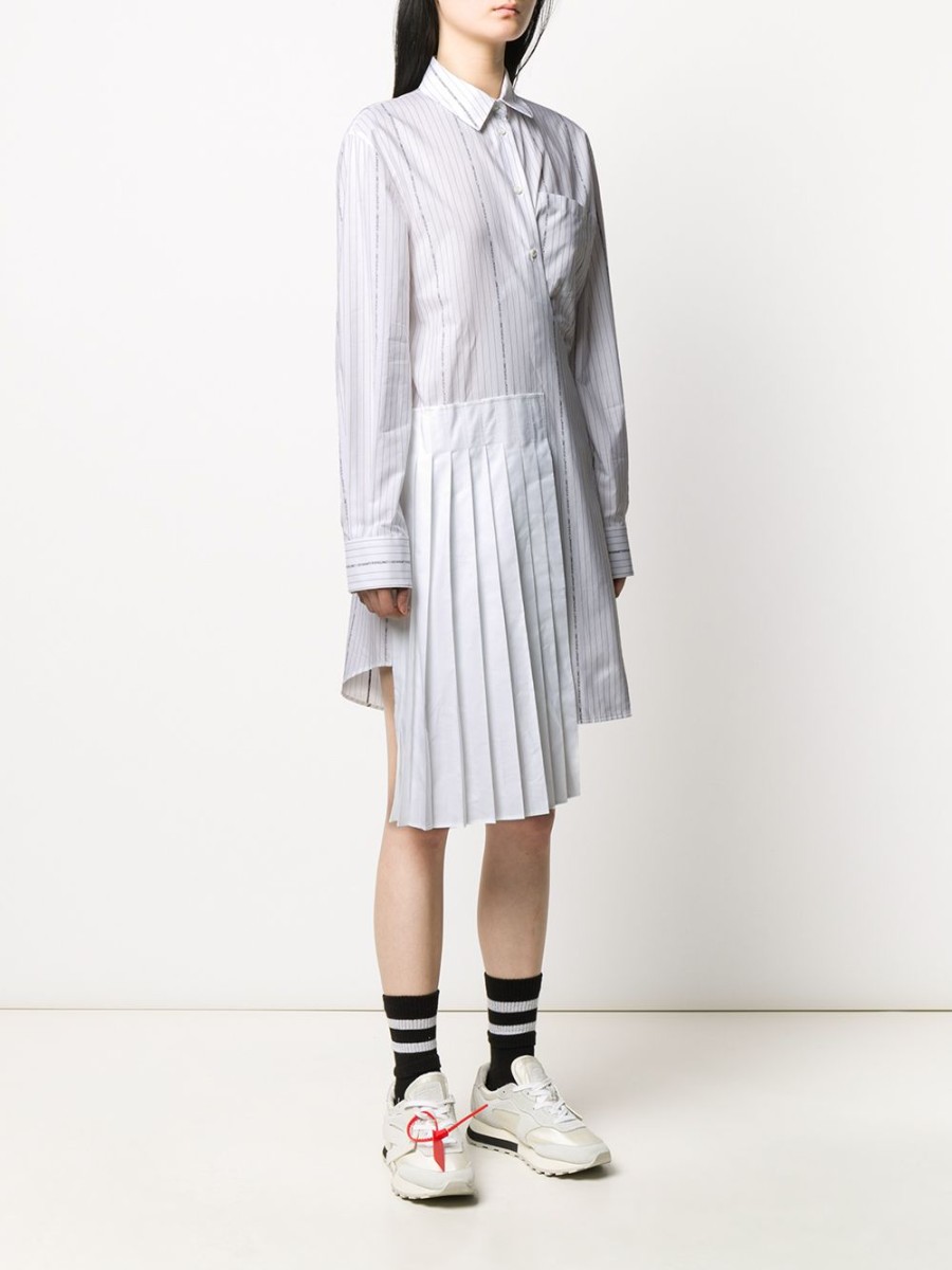 Frau Off-White | Cremeweises, Gestreiftes Hemdkleid Mit Wickelfront - Farfetch