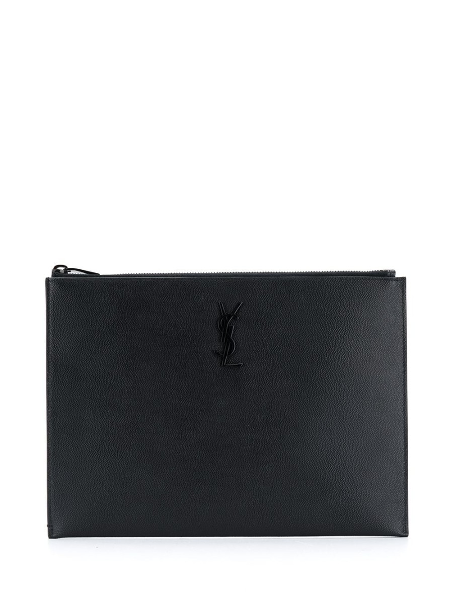 Mann Saint Laurent | Saint Laurent Clutch Mit Monogrammplakette Farfetch