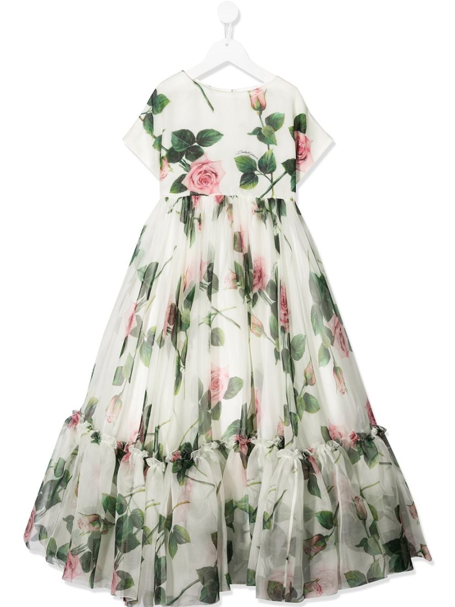 Kinder Dolce & Gabbana Kids | Dolce & Gabbana Ausgestelltes Kleid Mit Tropischem Rosen-Print Fur Kinder Farfetch