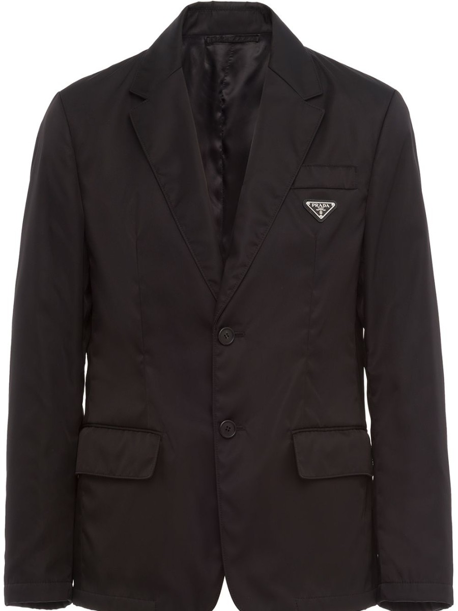 Mann Prada | Einreihiger Blazer Mit Prada-Logoplakette Farfetch