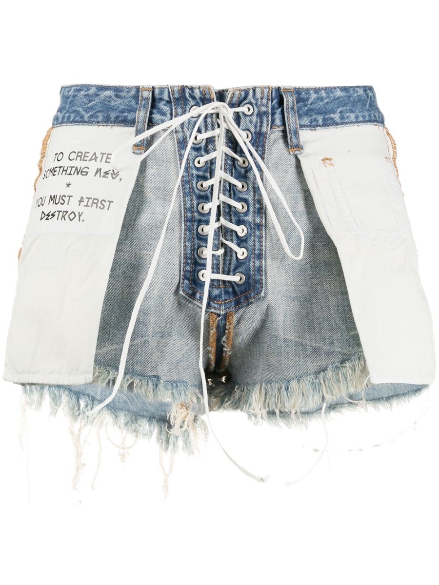 Frau UNRAVEL PROJECT | Unravel Project Distressed Reverse Laceup Shorts Farfetch